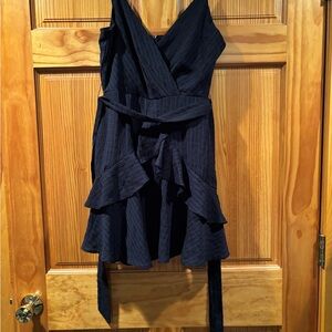Trixxi Navy Blue Ruffled Wrap Midi Dress